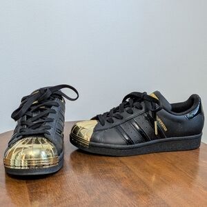Adidas Black and Gold Metallic Shoes